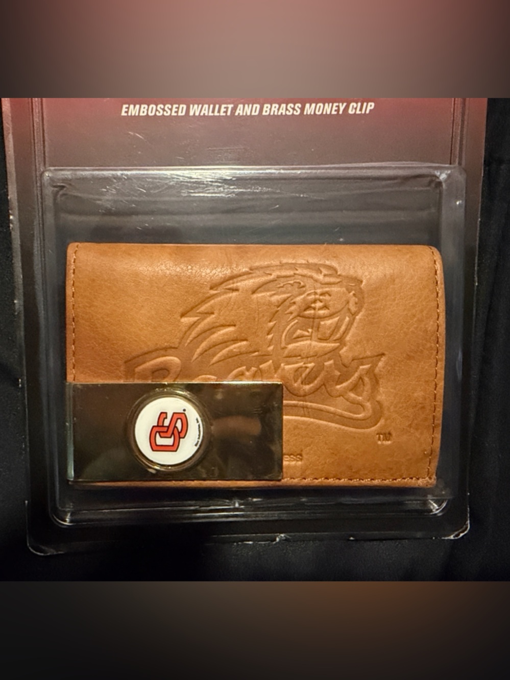 Oregon State UniversityMen's Embossed Leather Wallet & Brass Money Clip Gift Set